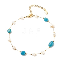 Natural Apatite & Pearl Beaded Anklet AJEW-AN00500-04