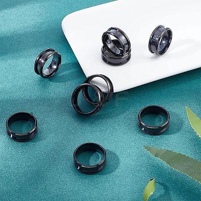 10Pcs Stainless Steel Grooved Finger Ring Settings STAS-UN0039-22D-1