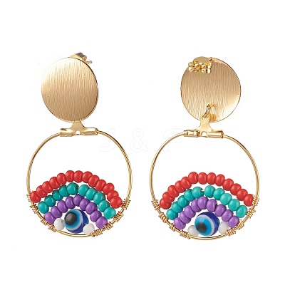 Ring with Evil Dangle Stud Earrings EJEW-JE04717-1