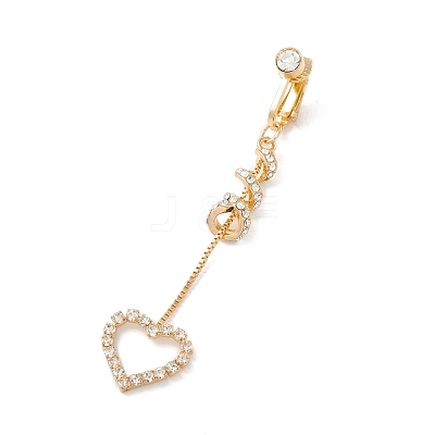 Long Tassel with Heart Crystal Rhinestone Charm Belly Ring AJEW-F057-04G-1