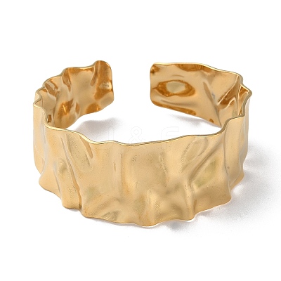 304 Stainless Steel Textured Open Cuff Bangle for Women BJEW-Q770-02G-1