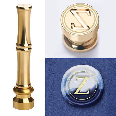 Golden Tone Brass Wax Seal Stamp Head with Bamboo Stick Shaped Handle LS-STAM-K001-05G-Z-1