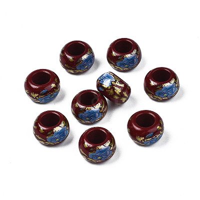 Flower Printed Opaque Acrylic Rondelle Beads SACR-S305-27-F02-1