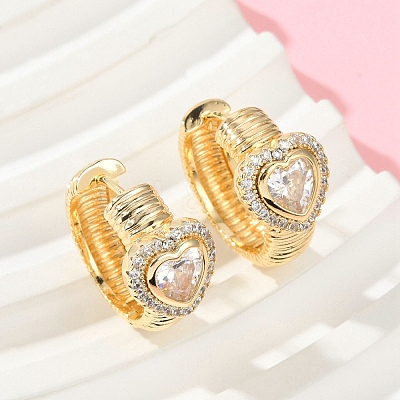 Brass Clear Cubic Zirconia Hoop Earrings EJEW-Q016-03G-1