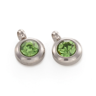 Trendy Original Color 304 Stainless Steel Grade A Rhinestone Flat Round Charm Pendants RB-M030-06D-1