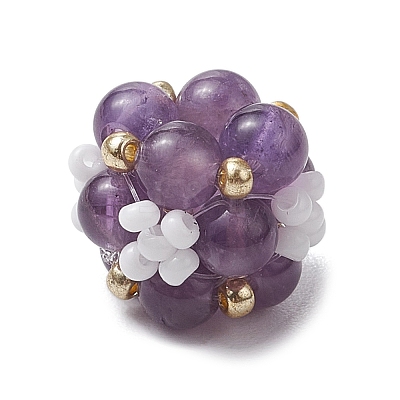 Natural Amethyst & Glass Seed Cluster Beads PALLOY-MZ00591-03-1