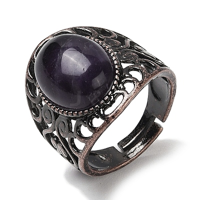 Natural Amethyst Oval Adjustable Rings RJEW-K271-06R-20-1