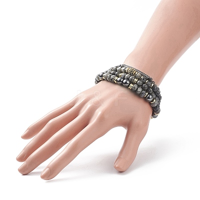 4Pcs 4 Style Natural Larvikite & Synthetic Hematite Stretch Bracelets Set with Cubic Zirconia Column Beaded BJEW-JB08830-1