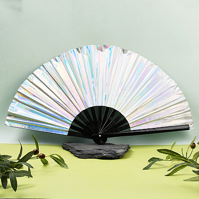 1Pc Bamboo with Oxford Fabric Glitter Powder Folding Fans AJEW-SP0003-77F-1