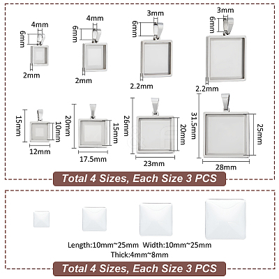 DIY Blank Square Pendant Making Kit DIY-UN0005-47-1