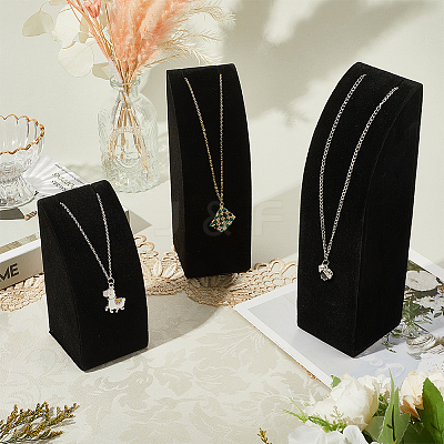 3Pcs 3 Sizes Vertical Wooden Covered with Velvet Necklace Display Stands NDIS-WH20001-03B-1