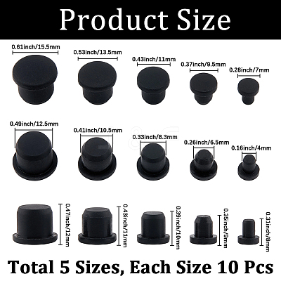 50Pcs 5 Styles Silicone Hole Plugs AJEW-GF0011-62G-1