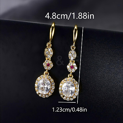 Brass Micro Pave Cubic Zirconia Oval Dangle Earrings for Women RE8265-2-1