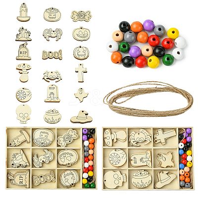 2 Sets 2 Styles DIY Wood Pendants WOOD-CJ0002-28-1