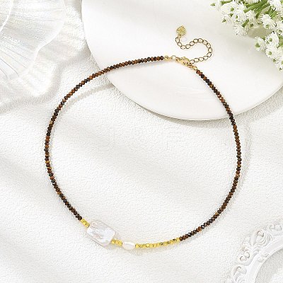 Rectangle Natural Baroque Keshi Pearl and Faceted Round Natural Tiger Eye Beaded Necklaces for Women NJEW-JN06682-01-1