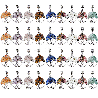 36Pcs 9 Colors Tibetan Style Alloy & Gemstone Chip European Dangle Charms PALLOY-FH00147-1