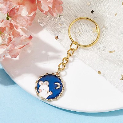 Flat Round with Rabbit Alloy Enamel Pendant Keychain KEYC-JKC00623-02-1
