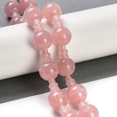 Natural Rose Quartz 3-Hole Guru Beads Strands G-H064-E01-02-1