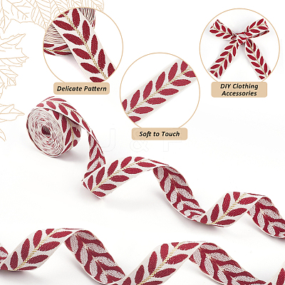 3 Yards Polyester Leaf Jacquard Ribbons LS-SRIB-WH20020-020F-1