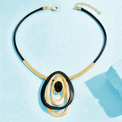 Oval Alloy & Resin Pendant Necklaces FS-WG6879B-01-1