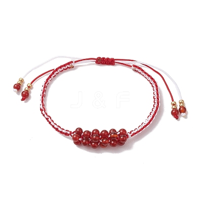 Natural Carnelian Beaded Braided Bead Bracelets BJEW-MZ00253-01-1