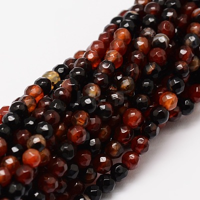 Faceted Natural Agate Round Beads Strands X-G-E318C-4mm-09-1