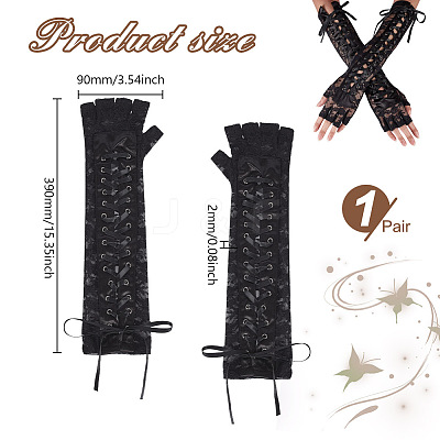 Polyester Lady Tulle Lace Oversleeve Gloves AJEW-WH0596-073B-1