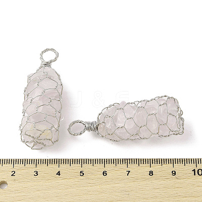 Rack Plating Copper Wire Wrapped Natural Quartz Crystal Chip Big Pendants G-C130-01P-03-1