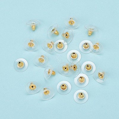 50Pairs Brass Bullet Clutch Bullet Clutch Earring Backs with Pad KK-YW0001-02G-1
