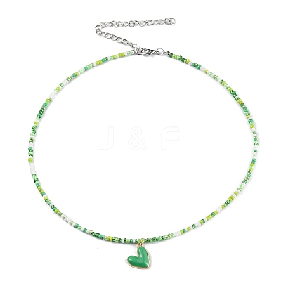 Alloy Enamel Heart Charm Necklace NJEW-PH01493-02-1