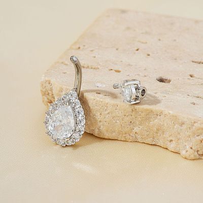 Geometric Brass Clear Cubic Zirconia Teardrop Curved Barbell Belly Button Rings for Women's Gift OY0687-4-1