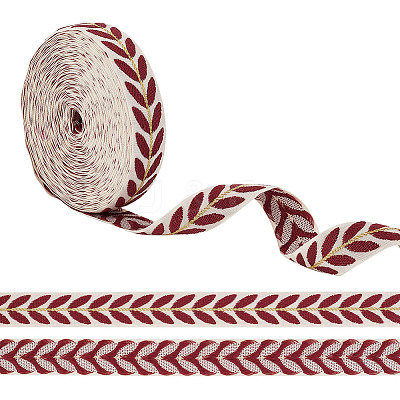 about 10.5~11 yards Ethnic Style Polycotton Jacquard Leaf Ribbons OCOR-GO0001-15A-1