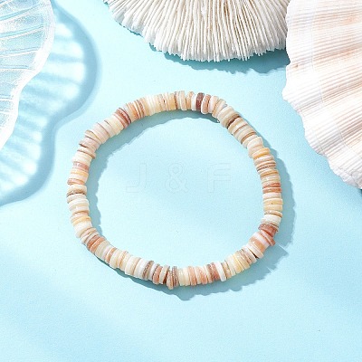 Natural Freshwater Shell Disc Beads Stretch Bracelets for Men Women BJEW-JB11747-1