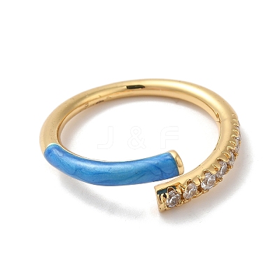 Rack Plating Brass Cubic Zirconia Open Cuff Rings for Women RJEW-S407-04G-1