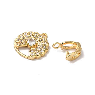 Rack Plating Brass Micro Pave Clear Cubic Zirconia Fold Over Clasps KK-A222-14G-1