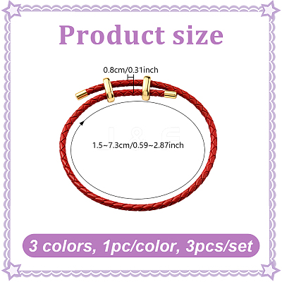 3Pcs 3 Colors Leather Braided Cord Bracelets BJEW-GO0001-19-1