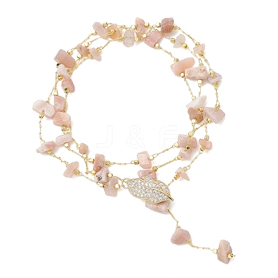 Natural Sunstone Chip Handmade Link Chain Necklaces NJEW-JN05811-03-1
