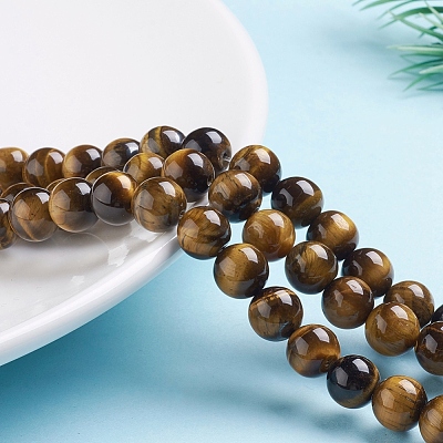Round Tiger Eye Beads Strands X-Z0RQT013-1