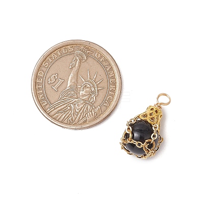 Natural Black Stone Pendants PALLOY-JF03396-03-1