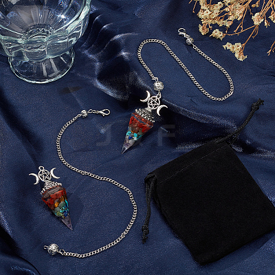 2Pcs Gemstone Chip & Resin Orgonite Dowsing Pendulum Big Pendants AJEW-SC0003-25-1