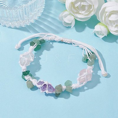 Dyed Natural Quartz Crystal & Green Aventurine Nugget Braided Bead Bracelets BJEW-TA00405-1