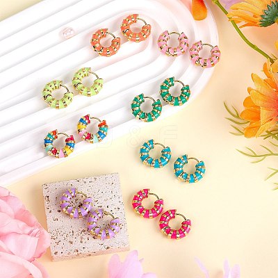 Enamel Striped Thick Hoop Earrings JE1110F-1