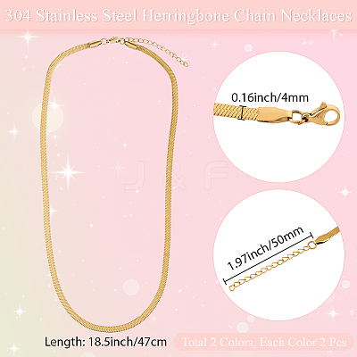 4Pcs 2 Colors 304 Stainless Steel Herringbone Chain Necklaces NJEW-BBC0001-45-1