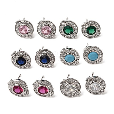 Brass Micro Pave Cubic Zirconia Stud Earrings EJEW-G471-05P-1