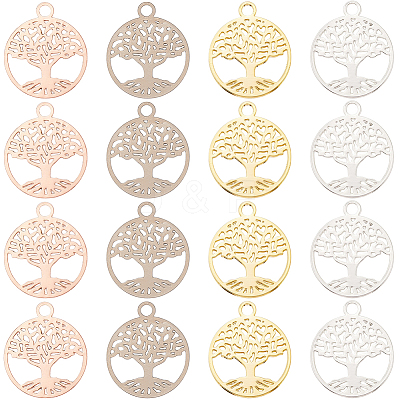 24Pcs 4 Colors Brass Filigree Pendants KK-CN0002-01-1