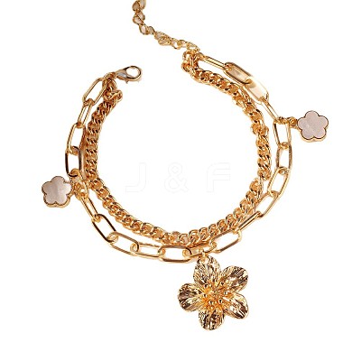 Alloy White Flower Charm Double Layer Chain Anklets for Women FS-WG4B964-01-1
