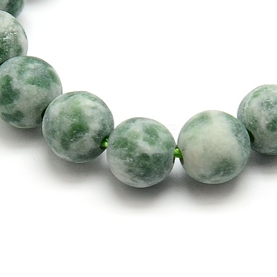 Frosted Natural Green Spot Jasper Round Bead Strands G-M064-4mm-10-1