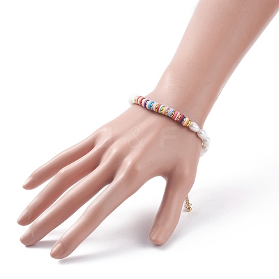 Natural Pearl & Polymer Clay Beaded Bracelet BJEW-TA00085-1