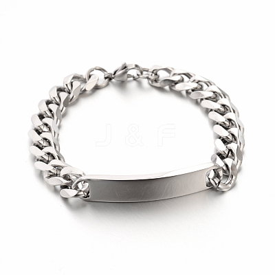 Tarnish Resistant 304 Stainless Steel Curb Link Chain ID Bracelets STAS-M175-07P-1