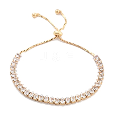 Brass Pave Clear Cubic Zirconia Teardrop Box Chain Slider Bracelets BJEW-YWC0002-07G-1